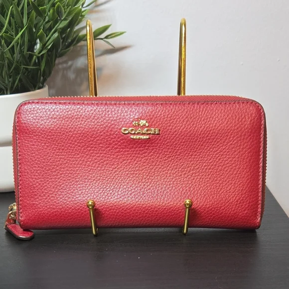 COACH RED LONG ZIP WALLET - Picture 1 of 11